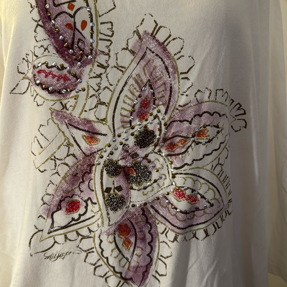 Tommy Hilfiger 3/4 sleeve v-neck T-shirt, paisley and rhinestone detail - Picture 2 of 6